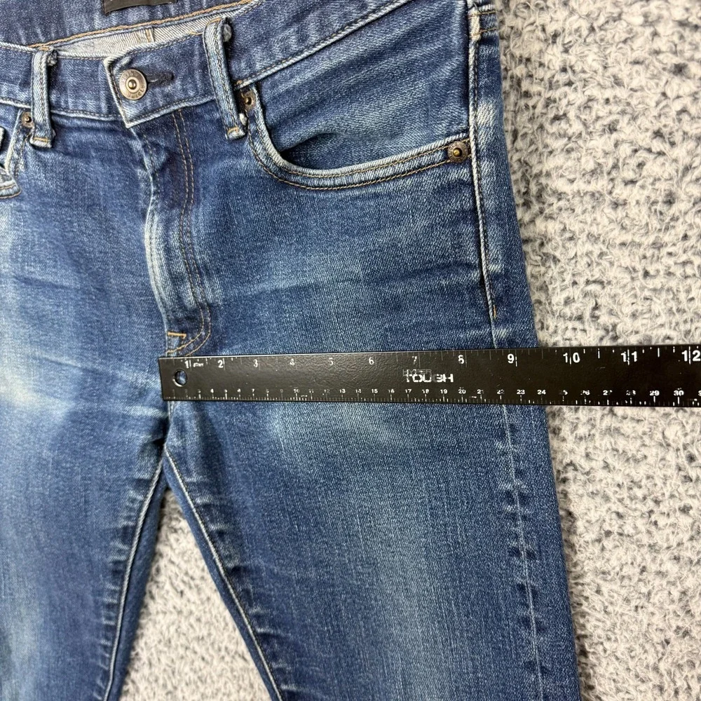 Uniqlo Selvedge Jeans Mens 31x32 Blue Dark Denim Slim Straight Faded Whiskers - Picture 9 of 15